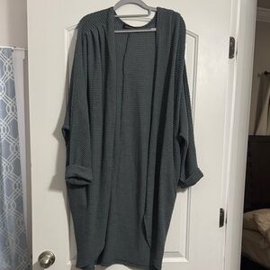 Merokeety Blue Gray Waffle Knit Cardigan